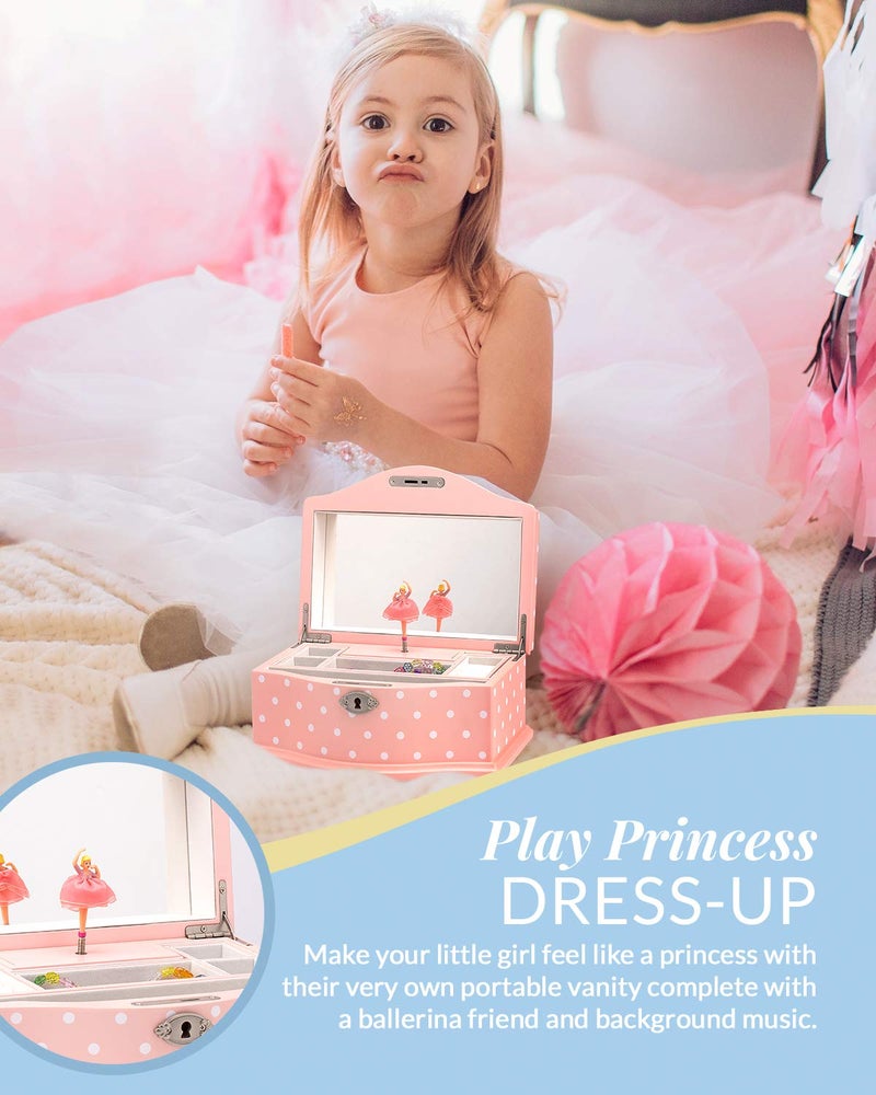 Art Lins Elle Jewelry Box - Ballerina Jewelry Organizer and Swan Lake Wind-Up Music Box for Girls and Teens, Accessories and Keepsake Wooden Storage with Lock and Mirror, Charming Room Decor and Gift, Large - Image 5